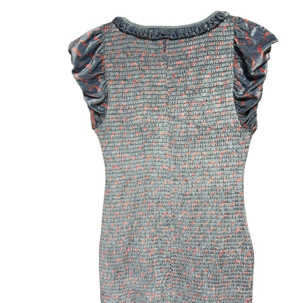 Revolve Free People Mckenna Velvet Midi Dress Smocked Slim Fitted Blue Combo - Picture 8 of 10